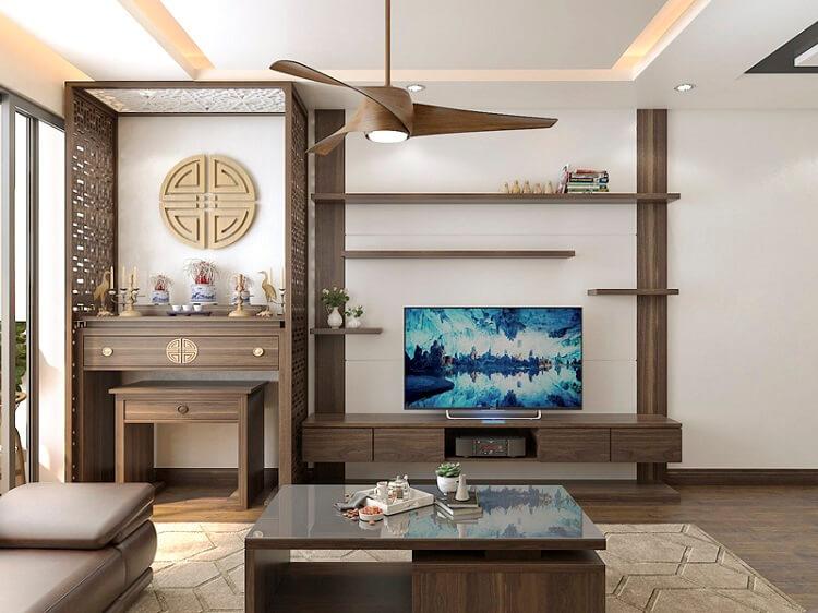 Mẫu vách ngăn phòng khách và phòng thờ đẹp