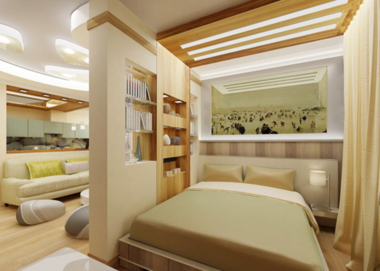 Mẫu vách ngăn phòng ngủ kết hợp tủ trang trí