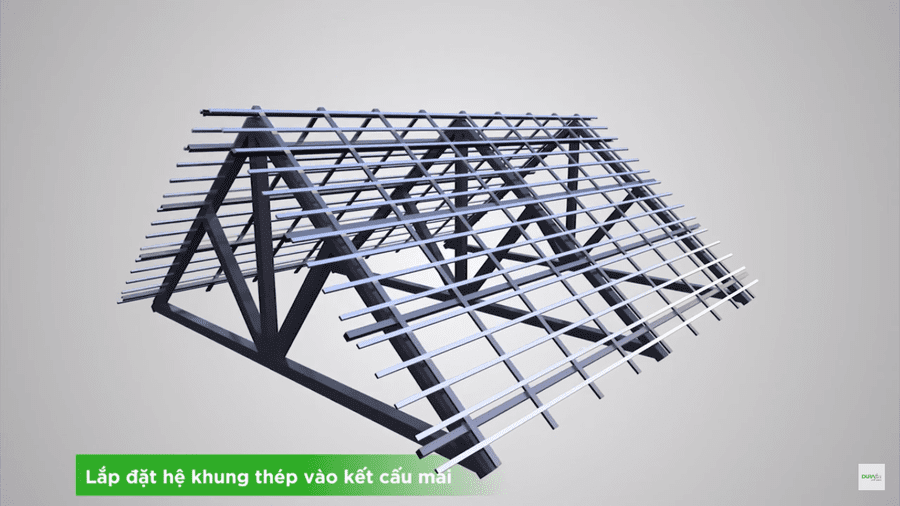 Lắp đặt hệ khung thép vào kết cấu lợp mái bằng tấm cemboard